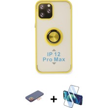 BUTİMAR'S iPhone 12 Pro Max Yörünge Çizgi - Siyah 3D Antistatik Cam Ekran Koruyucu + Turuncu Renkli Kamera Lens Koruma Cam