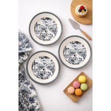 Grandora Siyah Beyaz Vintage Desenli Servis Tabağı 6’lı Set 27 cm Servis, Kahvaltı, Tatlı, Pasta Sunum Tabağı