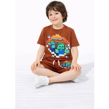 ButumiKids Erkek Çocuk Karakter Baskılı Bisiklet Yaka Pamuklu T-Shirt Şort Alt Üst Takım