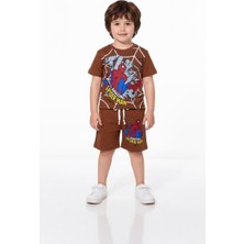 ButumiKids Erkek Çocuk Karakter Baskılı Bisiklet Yaka Pamuklu T-Shirt Şort Alt Üst Takım