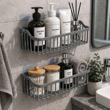 Vizka Yapışkanlı Banyo Şampuanlık Rafı - Mutfak Rafı -Ikili Duş Düzenleyici - Organizer