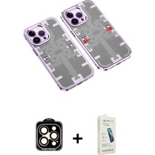 BUTİMAR'S iPhone 14 Pro Max Ufuk Doku Prime - Şeffaf Pasifik Cam Ekran Koruyucu + Turuncu Pvd Metal Kamera Lens