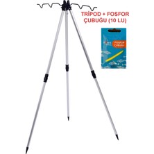 Exent 3 Ayaklı Alüminyum Katlanabilir Çok Hafif Olta Dayama Sehpası (Tripod)+ 10 Adet Fosfor Çubuğu