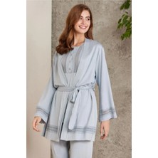 Pierre Cardin 2800 Kadın Mist Dantelli Penye 3'lü Sabahlıklı Pijama Takım