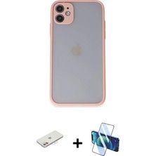 BUTİMAR'S iPhone 11 Ahenk Çizgi Serisi - Siyah 3D Antistatik Cam Ekran Koruyucu + Pembe Renkli Kamera Lens Koruma Cam