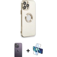 BUTİMAR'S iPhone 13 Pro Max Iz Form Serisi - Siyah 3D Antistatik Cam Ekran Koruyucu + Beyaz Neon Fosforlu Kamera Lens