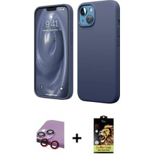 BUTİMAR'S iPhone 14 Kozmos Yansıma Özel Seri - Siyah Buffer Cam Ekran Koruyucu + Kırmızı Raze Metal Kamera Lens