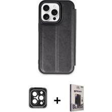 BUTİMAR'S iPhone 15 Pro Max Zirve Yansıma Serisi - Siyah Bilvis Hayalet Cam Ekran Koruyucu + Siyah Pvd Metal Kamera Lens