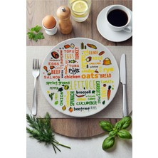 Grandora Renkli Food Typo Desenli Yuvarlak Servis Tabağı 27 cm – Modern Mutfak Sunum Diyet Tabağı