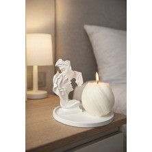 Yasmella Home Aşk Temalı Heykel + Romantik Burgu Mum + Yuvarlak Sunum Tepsi