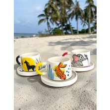 Artistic Quality Dekoratif Hayvan Figürlü Çay ve Kahve Fincan Seti - Kupa 3 Adet