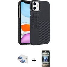 BUTİMAR'S iPhone 11 Doruk Serisi - Siyah 34D Hayalet Izgaralı Cam + Gökkuşağı Pers Alüminyum Kamera Lens