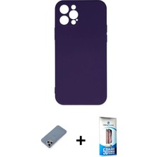 BUTİMAR'S iPhone 12 Pro Max Ahenk Serisi - Siyah 5d Eko Cam Ekran Koruyucu + Gümüş Metal Kamera Lens Koruma Cam