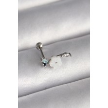 Ayışığı 316L Çelik Gümüş Renk Zirkon Taş Detay Beyaz Çiçek Model Tragus Piercing