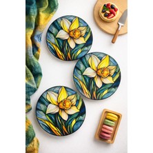 Grandora Nergis Çiçek Desenli Pasta Tabağı Seti (6 Adet, 20 Cm) Modern Dekoratif Tatlı Pasta Sunum Tabağı
