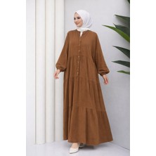 Moda Neva Uzun Kollu Muslin Kumaş Düğmeli Elbise