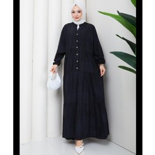 Moda Neva Uzun Kollu Muslin Kumaş Düğmeli Elbise