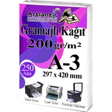 Artlantis A3 Gramajlı Fotokopi Kağıdı 250 Adet 200 gr Sertifika Kağıdı Kalın Kağıt Baskı Tüm Yazıcılara Uyumlu 29.7X42CM Ofis Büro