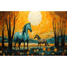 Aden Dijital Manzara Atlar Kanvas Tablo