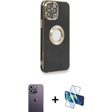 BUTİMAR'S iPhone 13 Pro Max Iz Form Serisi - Siyah 3D Antistatik Cam Ekran Koruyucu + Beyaz Neon Fosforlu Kamera Lens