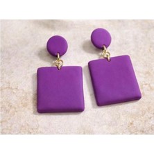 EPAksesuar Mor Mat Kare Polimer Kil Küpe – El Yapımı Hafif Günlük Kadın Küpesi