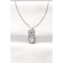 Ayışığı 316L Çelik Silver Renk Zirkon Taşlı Kalpli Fiyonk Kolye