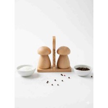Kamptek Kamp Teknolojisi Ahşap Mantar Şekilli Tuz ve Biber Tuzluk Seti Doğal Ahşap Baharatlık - Kampte Kahşap