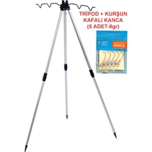 Exent 3 Ayaklı Alüminyum Katlanabilir Çok Hafif Olta Dayama Sehpası (Tripod)+ 5 Adet Kanca