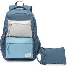 Smart Bags Su Geçirmez Laptop Bölmeli Çok Gözlü Büyük Boy Orta Okul ve Lise Sırt Çantası Buz Mavi