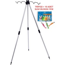 Exent 3 Ayaklı Alüminyum Katlanabilir Çok Hafif Olta Dayama Sehpası (Tripod)+ 10 Adet Silikon Yem