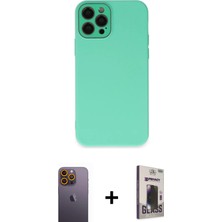 BUTİMAR'S iPhone 12 Pro Max Çekirdek Modern Serisi - Siyah Bilvis Hayalet Cam Ekran Koruyucu + Sarı Neon Fosforlu Kamera Lens