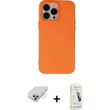 BUTİMAR'S iPhone 14 Pro Max Ahenk Serisi - Şeffaf Pasifik Cam Ekran Koruyucu + Gümüş Band Metal Kamera Lens