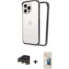 BUTİMAR'S iPhone 14 Pro Pusula Asil Koleksiyonu - Siyah 6d Mat Seramik Hayalet Nano Ekran Koruyucu + Gold Raze Metal Kamera Lens