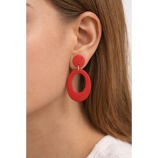 EPAksesuar Kırmızı El Yapımı Polimer Kil Halka Küpe