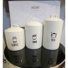 Acar Corey Collectıon 3 Lü Porselen Çay Kahve Şeker Kavanozu