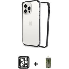 BUTİMAR'S iPhone 15 Pro Max Pusula Asil Koleksiyonu - Siyah Joko Magic 5d Hayalet Cam + Gri Pvd Metal Kamera Lens