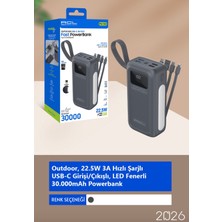 Azurtech PW-130 30000MAH Powerbank – 22.5W Hızlı Şarj – Dahili Kablolu – LED Fenerli – Çoklu Çıkışlı