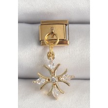 Ayışığı 316L Çelik Gold Renk Sallantı Zirkon Taşlı Kar Tanesi Model Nomination Charm