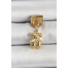 Ayışığı 316L Çelik Sallantılı Zirkon Taşlı Ayıcık Model Gold Renk Nomination Charm