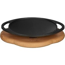 Starseven Lava Döküm Saç Kavurma Tavası, Metal Kulplu Ahşap Altlıklı, 20CM, Siyah