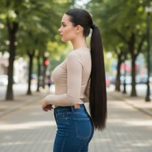 Lastik Tokalı At Kuyruğu Düz / Kahverengi