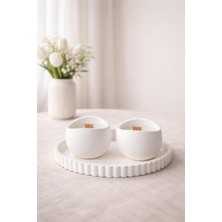 Yasmella Home Dekoratif Ikili Beyaz Elma Kesim Mum + Oval Desenli Sunum Tepsi