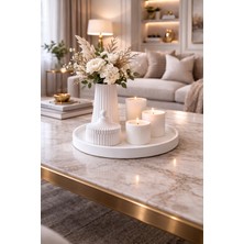 Nox Atelier Minimal Beyaz Dekoratif Tepsi Vazo ve Mum Seti – Modern Çizgili Tasarım 6 Parça