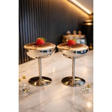 Gülümseten Avm 2'li Paslanmaz Çelik Ayaklı Sunumluk Kase – Lüks Modern Tatlı Kasesi, Çerezlik Servis Seti - Metalik- Metalik- Tek Ebat