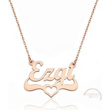 Bigakan 925 Ayar Gümüş Rose Altın Kaplama Kalpli Ezgi Isimli Kolye - Kalp Desenli