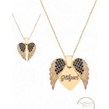 Bigakan 925 Ayar Gümüş Kanatlı Kalp Gülperi Isimli Kolye 45 cm Altın Kaplama