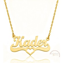 Bigakan 925 Ayar Gümüş Altın Kaplama Kalpli Kader Isimli Kolye - Kalp Desenli