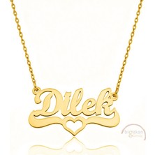 Bigakan 925 Ayar Gümüş Altın Kaplama Kalpli Dilek  Isimli Kolye - Kalp Desenli