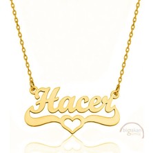 Bigakan 925 Ayar Gümüş Altın Kaplama Kalpli Hacer Isimli Kolye - Kalp Desenli