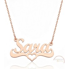 Bigakan 925 Ayar Gümüş Rose Altın Kaplama Kalpli Sara Isimli Kolye - Kalp Desenli